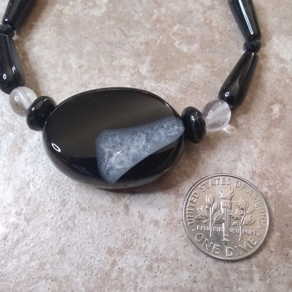Massive Protection Bracelet: Black Agate + Quartz ~ Balance Energy & Chi Flow - Picture 6 of 11